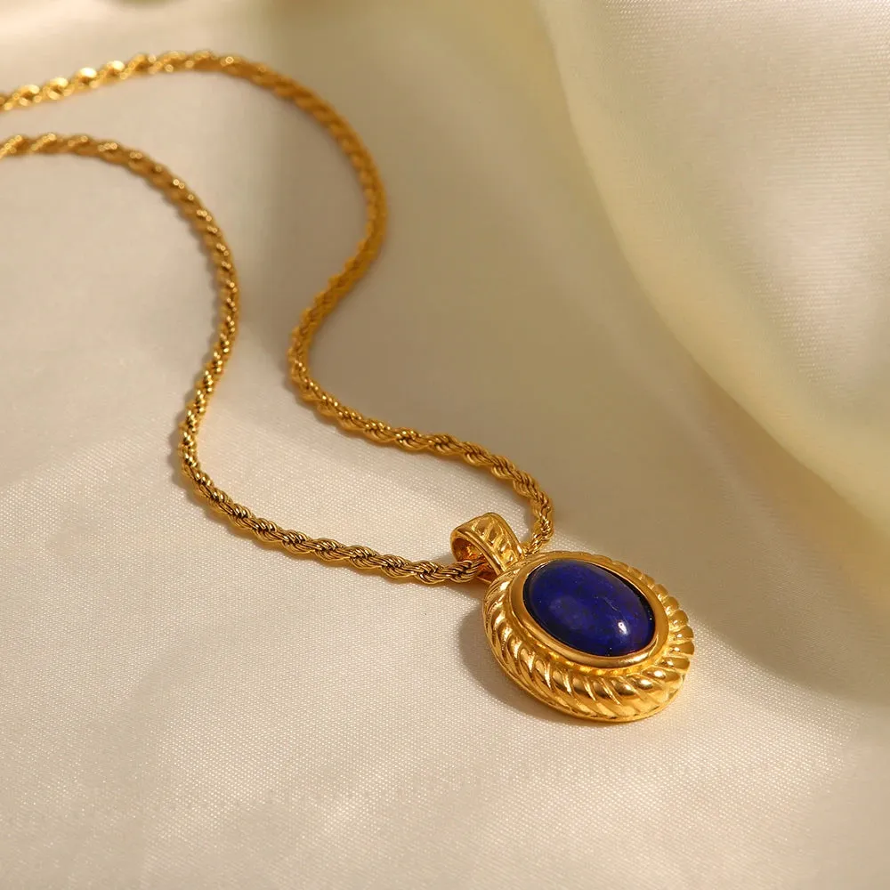 VAIGE Stunning Blue Lapis & 18K Gold Geometric Pendant Necklace