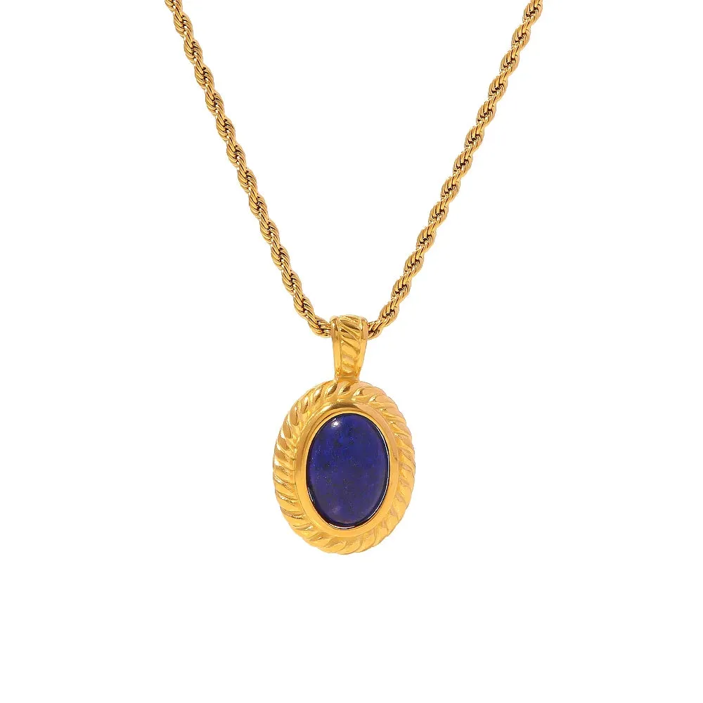 VAIGE Stunning Blue Lapis & 18K Gold Geometric Pendant Necklace