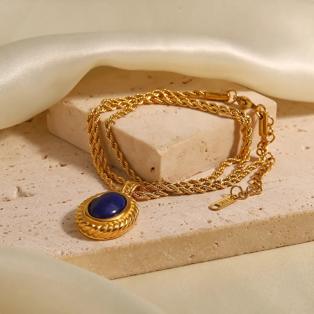 VAIGE Stunning Blue Lapis & 18K Gold Geometric Pendant Necklace