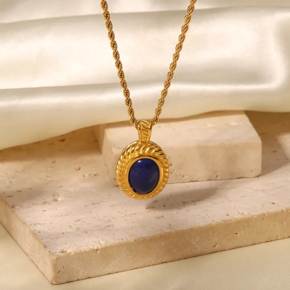 VAIGE Stunning Blue Lapis & 18K Gold Geometric Pendant Necklace