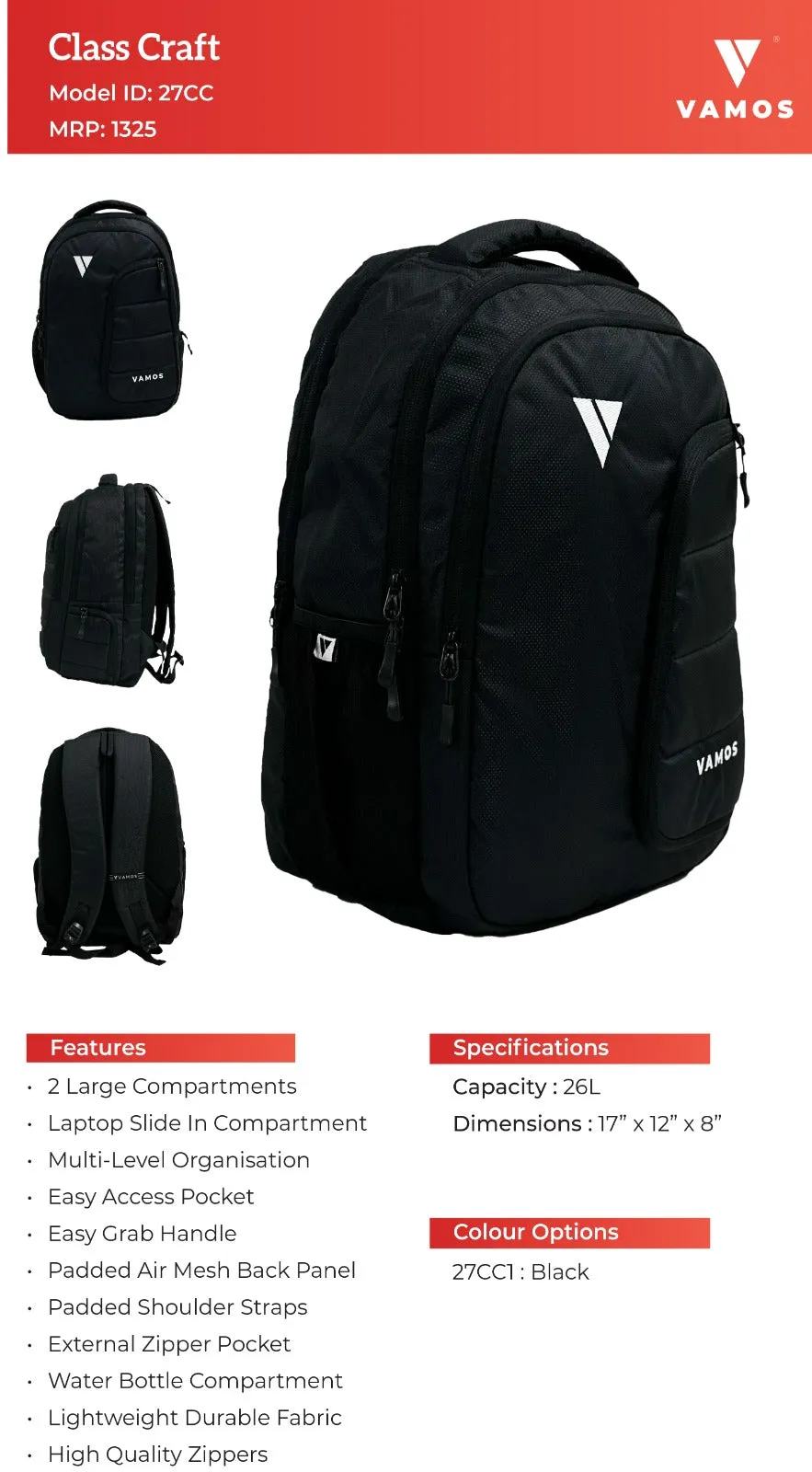 VAMOS Class Craft Back Pack 27CC1 - Capacity : 26L