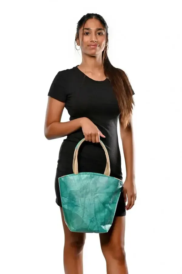 Vegan Leaf Leather Tote Turquoise