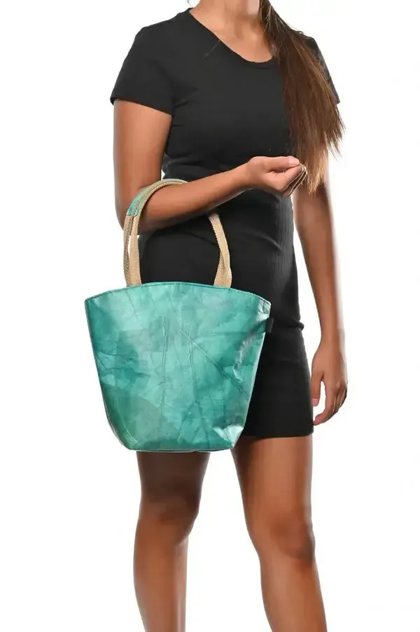 Vegan Leaf Leather Tote Turquoise