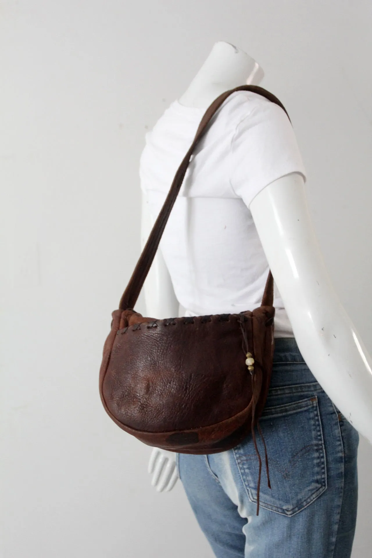 vintage boho hippie leather shoulder bag