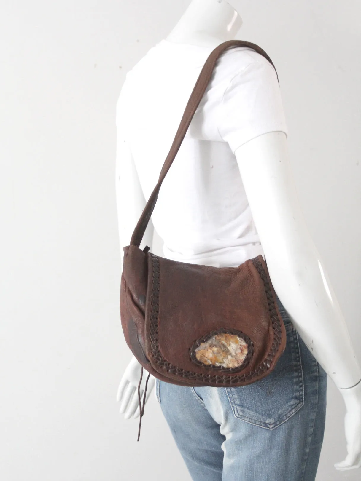 vintage boho hippie leather shoulder bag