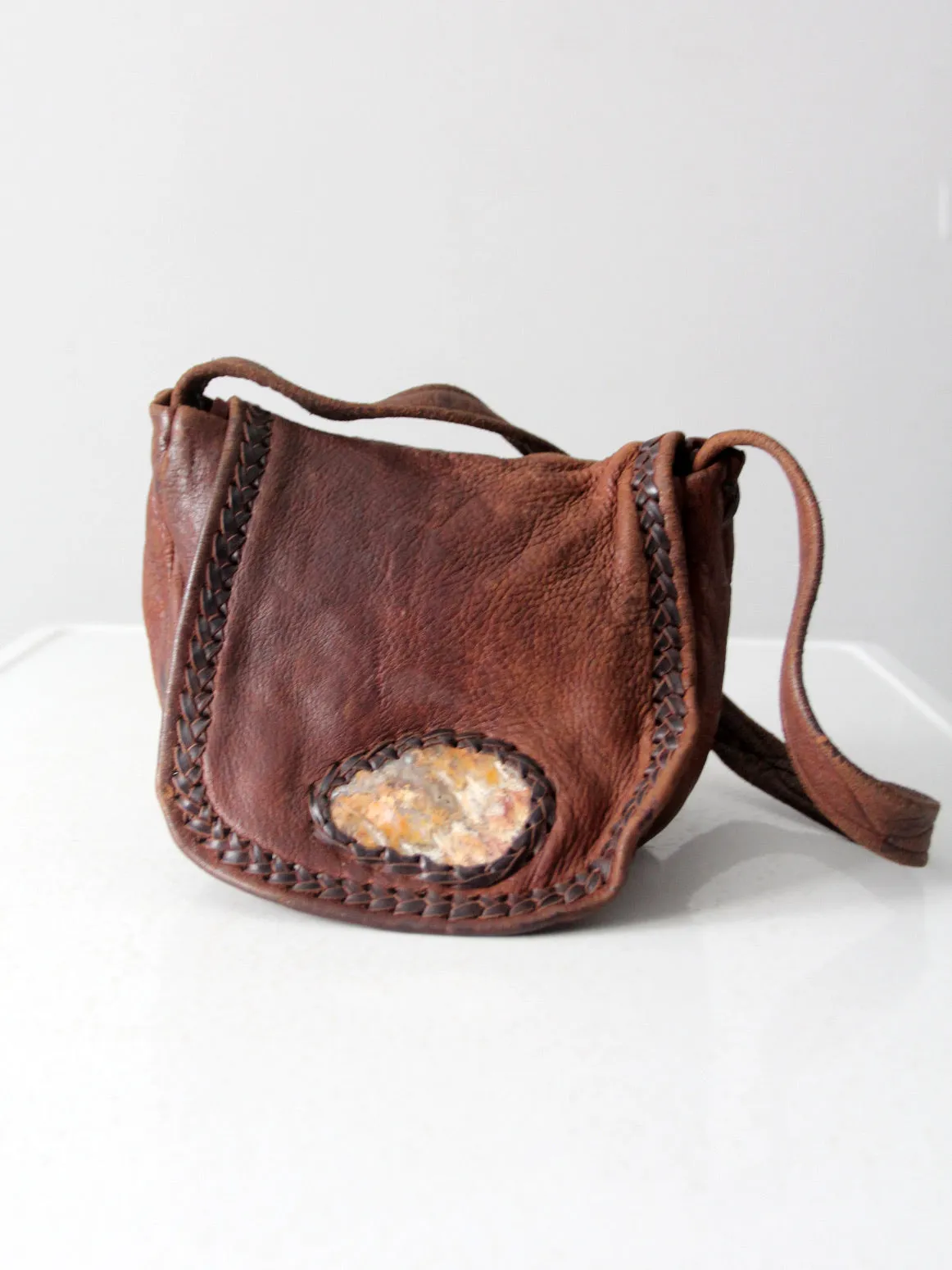 vintage boho hippie leather shoulder bag