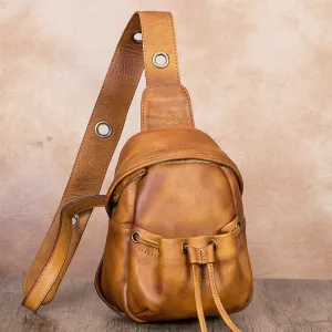 Vintage Womens Brown Leather Chest Sling Bag Cross Shoulder Bag For Women