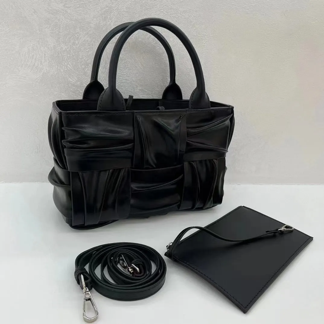 Womens Woven Leather  Top Handle Tote Bag