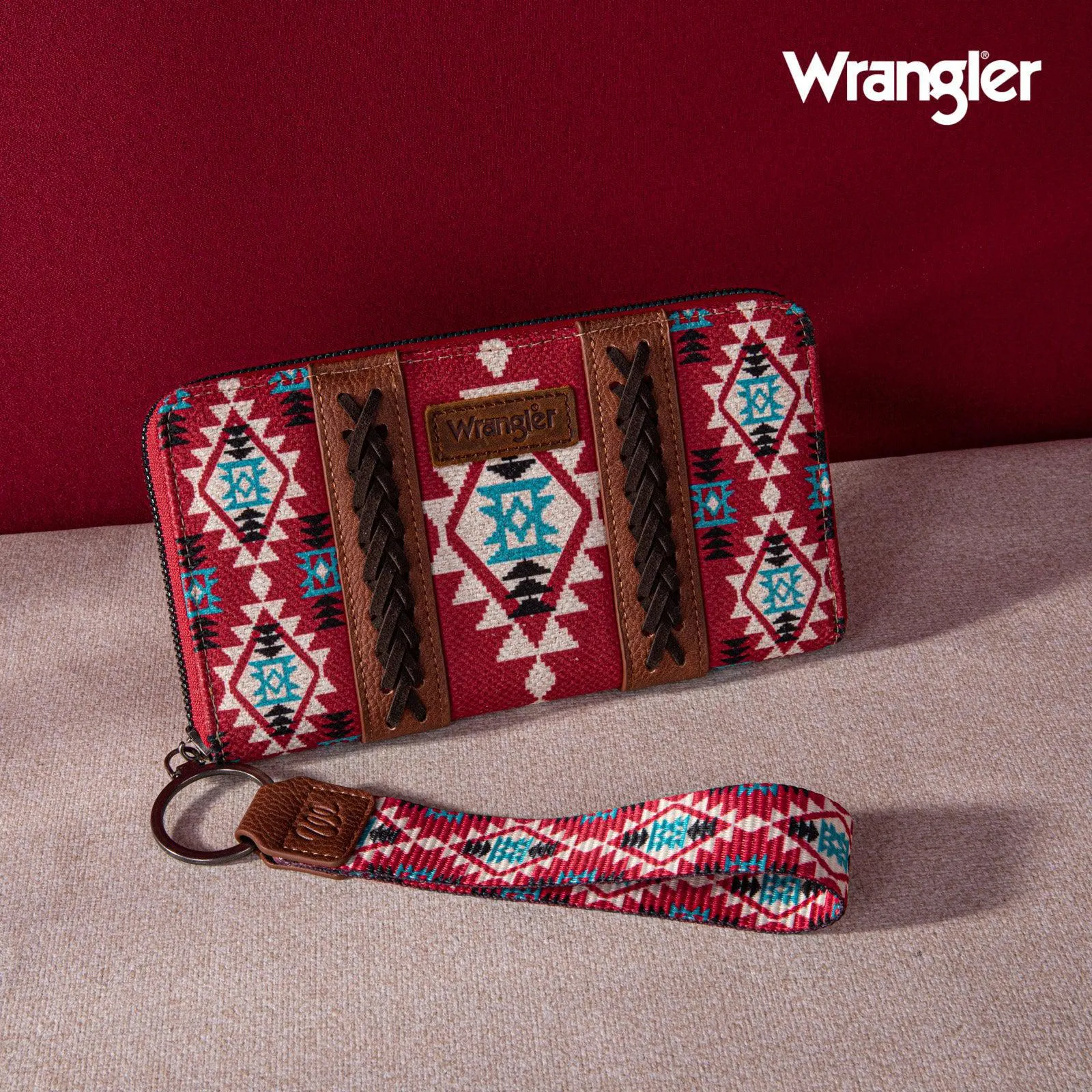 Wrangler Allover Aztec Dual Sided Print Canvas Wallet